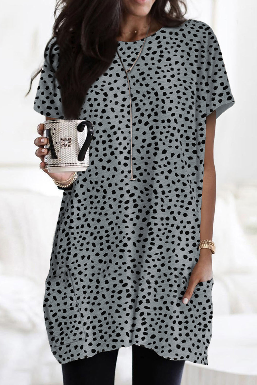 Print Side Pockets Tunic Top