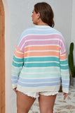 Pull à Col Rond Rayé Multicolore Grande Taille