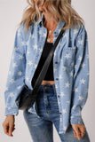 Sky Blue Star Print Light Wash Raw Hem Denim Jacket