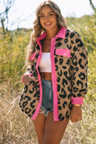 Contrast Trimmed Leopard Teddy Shacket