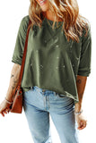 Distressed Bleached Asymmetric Hem Short Sleeve Top