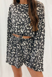 Animal Print Long Sleeves Pullover and Shorts Lounge Set