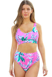 Scoop Neck Tropical Ribbed High Waist Bikini