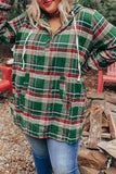 Plus Size Plaid Kangaroo Pocket Drawstring Hoodie