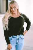 Solid Casual Round Neck Raglan Long Sleeve Tee