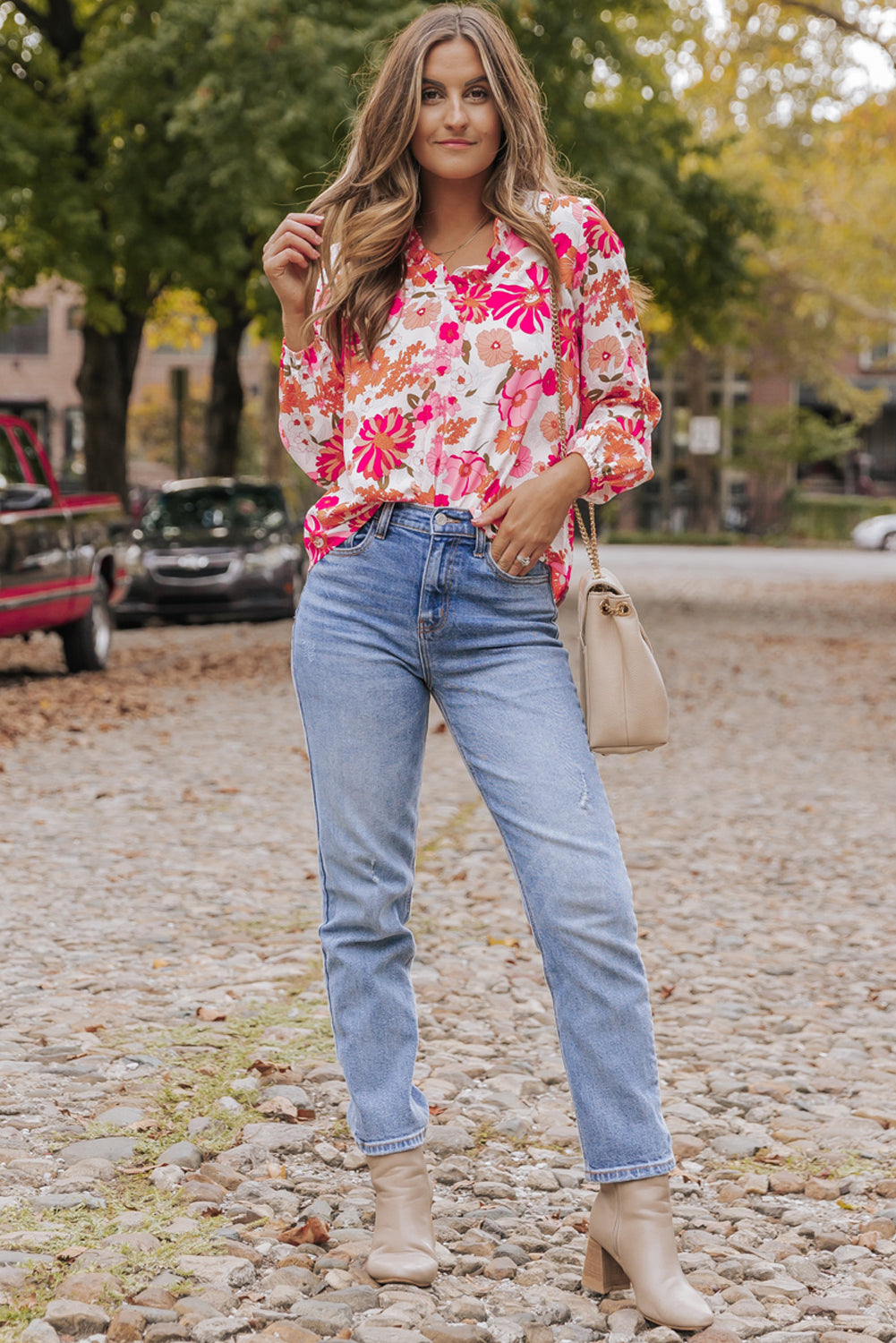 Oatmeal Boho Floral Smocked Waist Super Loose Pants