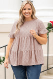 Pink Plus Size Eyelet Pattern Ruffle Sleeve Babydoll Top