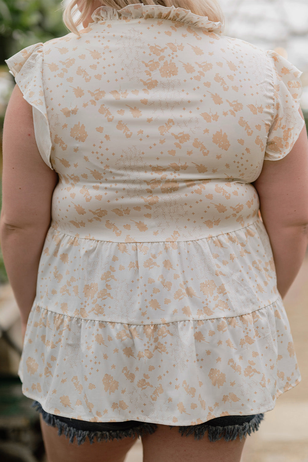 Ruffled Floral Print Plus Size Top