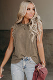 Crew Neck Ruffled Striped Tank Top