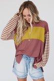 Green Colorblock Striped Bishop Sleeve Top