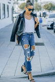 Cut Out Straight Leg Distressed Boyfriend Jeans