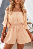 Ruffled Ruched High Waist Off Shoulder Romper