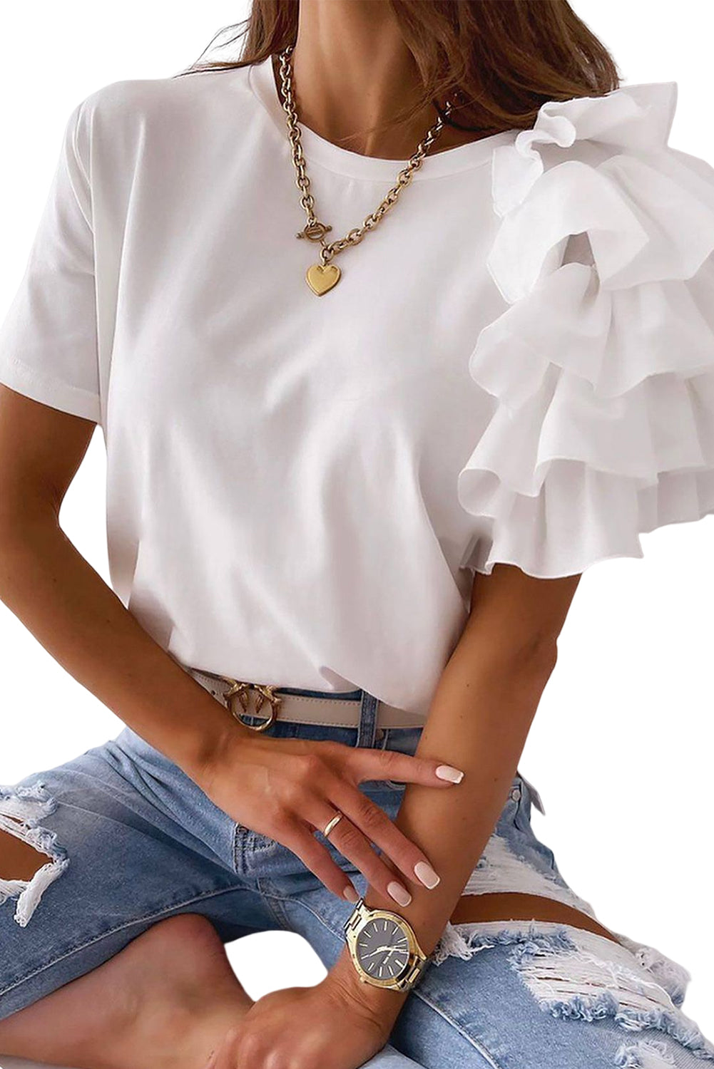 Asymmetric Cascading Sleeve Tee