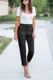 Drawstring Elastic Waist Pockets Long Straight Legs Pants