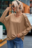 Solid Color Button Decor Dolman Sleeve Top