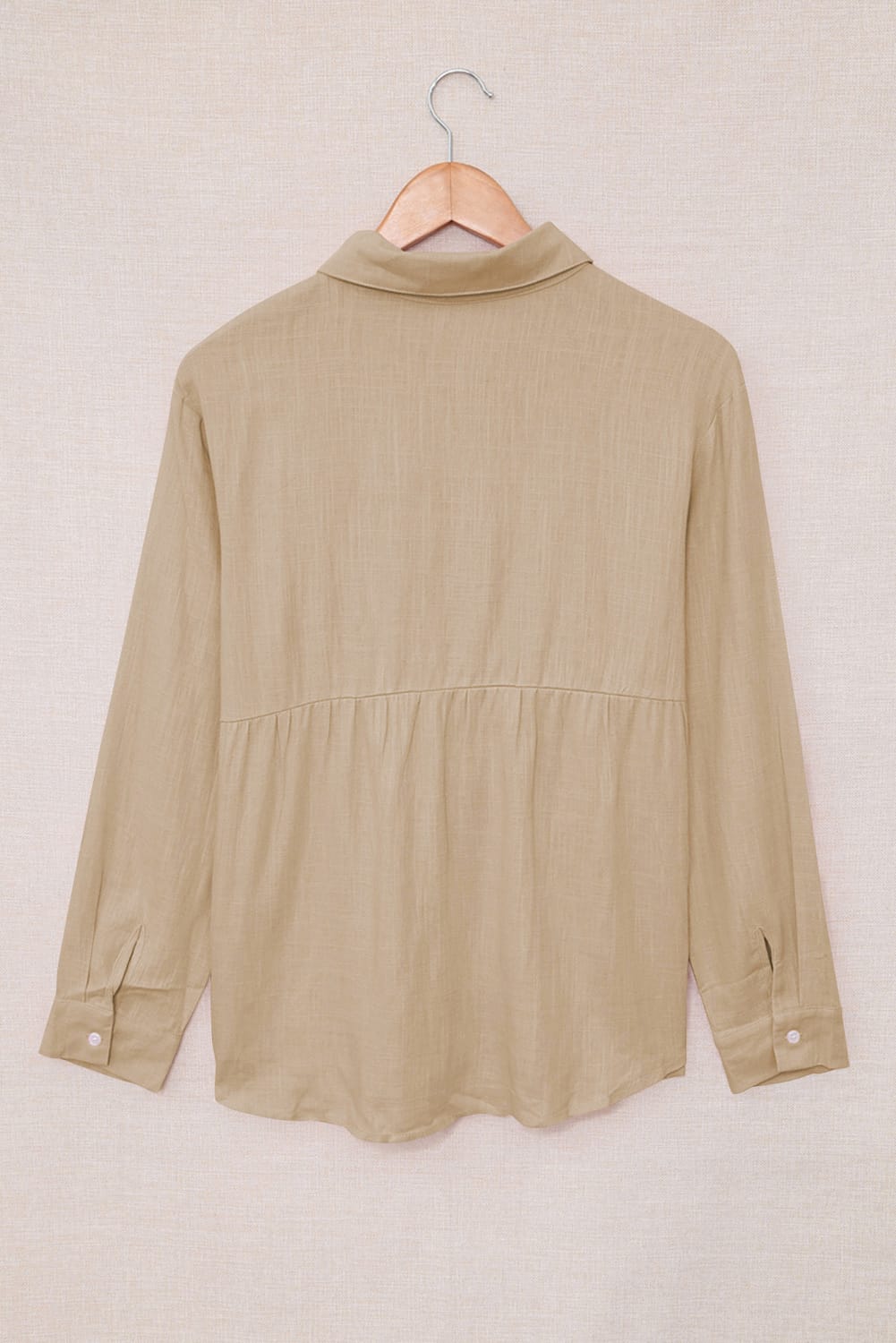 Khaki Textured Solid Color Basic Shirt