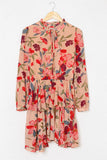 Frilled Collar Long Sleeve Floral Dress with Ruffle