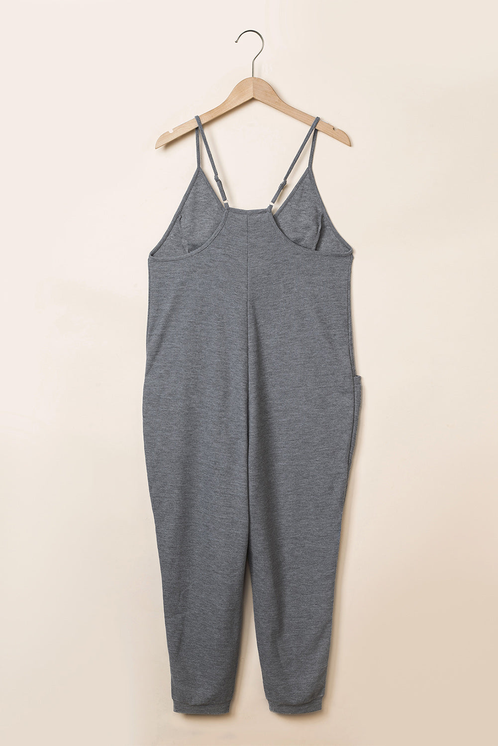 Textured Sleeveless V-Neck Pocketed Casual Jumpsuit