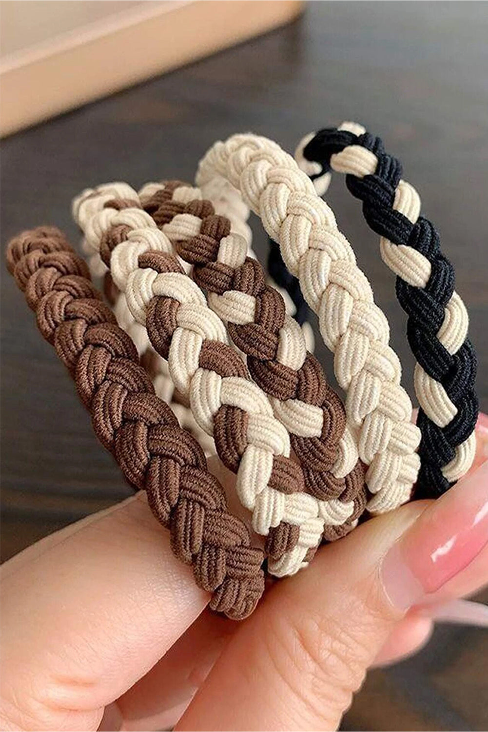 Chestnut 5pcs Smile Face Decor Braided Hair Ties