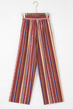 Red Boho Ethnic Striped Print Tie Waist Wide Leg Pants