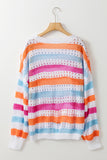 Striped Hollowed Knitted Loose Sweater