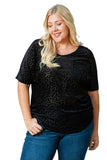 Plus Size Leopard Emboss V Neck Top