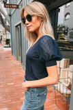 Textured Short Puff Sleeve Blouse