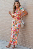 Multicolor Knotted Short Sleeve V Neck Floral Dress