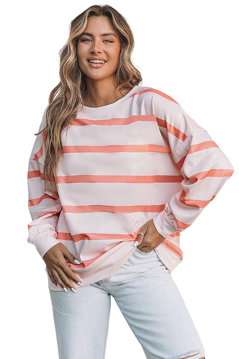 Striped Drop Shoulder Pullover Sweatshirt