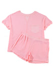 Pink Plus Size Ribbed Exposed Seam Tee and Shorts Set