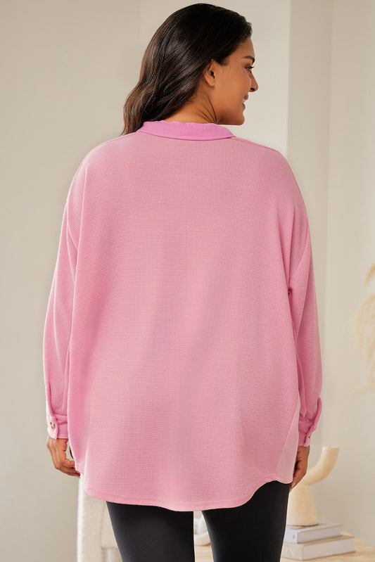 Plus Size Waffle Knit Exposed Seam Shirt