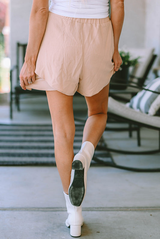 Short fluide taille haute superposé à volants kaki