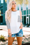 Colorblock Striped Splicing Waffle Knit Long Sleeve Top