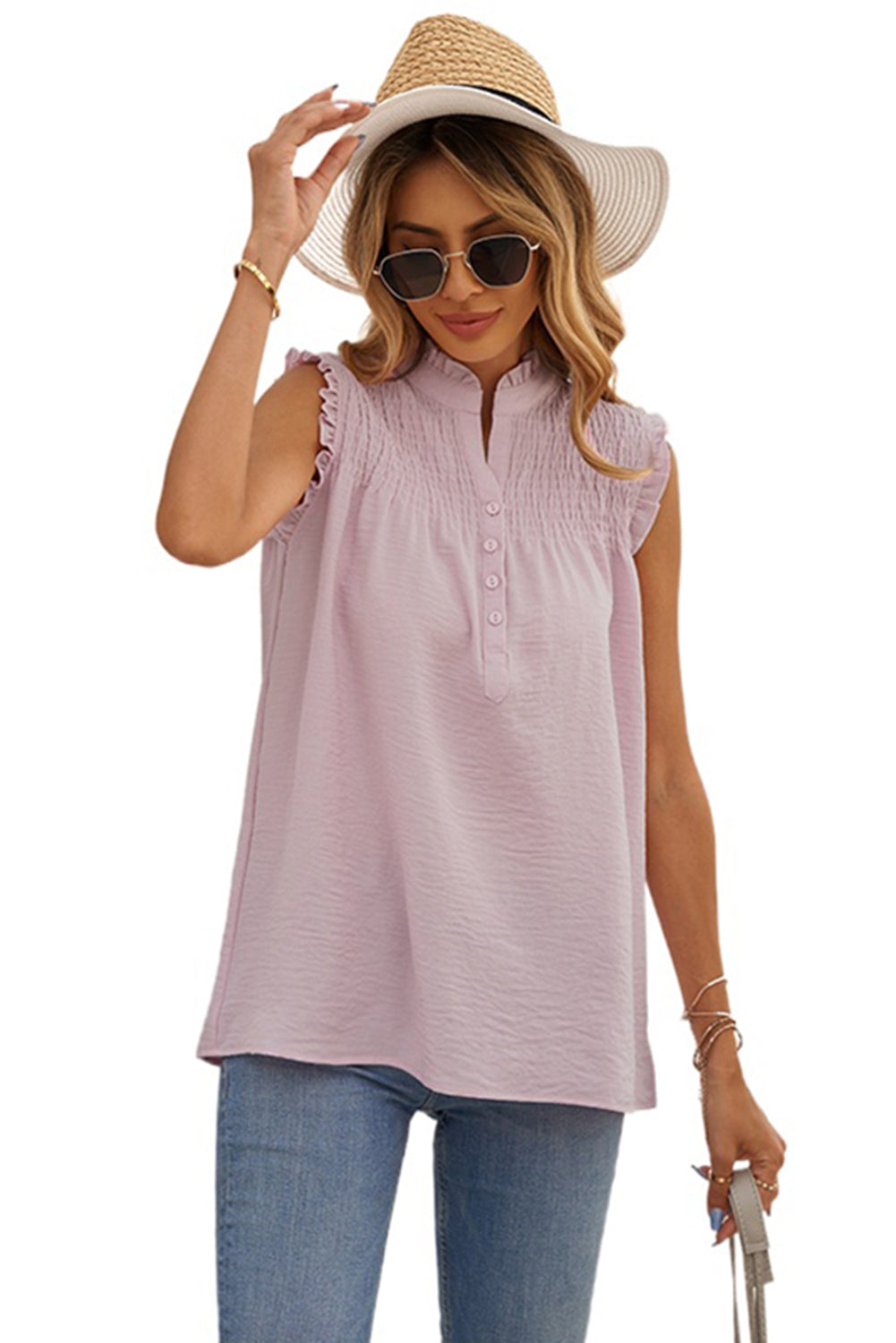 Frilled Tank Top with Buttons