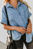 Turn-down Collar Short Sleeve Denim Shirt