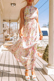 Crisscross Backless Long Floral Dress