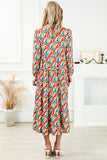 Abstract Geometric Print Long Sleeve High Waist Dress