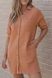 Crinkle Textured Joint Bubble Sleeve Shirt Dress