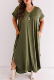 Plus Size V Neck Rolled Cuffs Maxi Dress