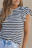 Stripe Print Tiered Ruffled Sleeve Tee