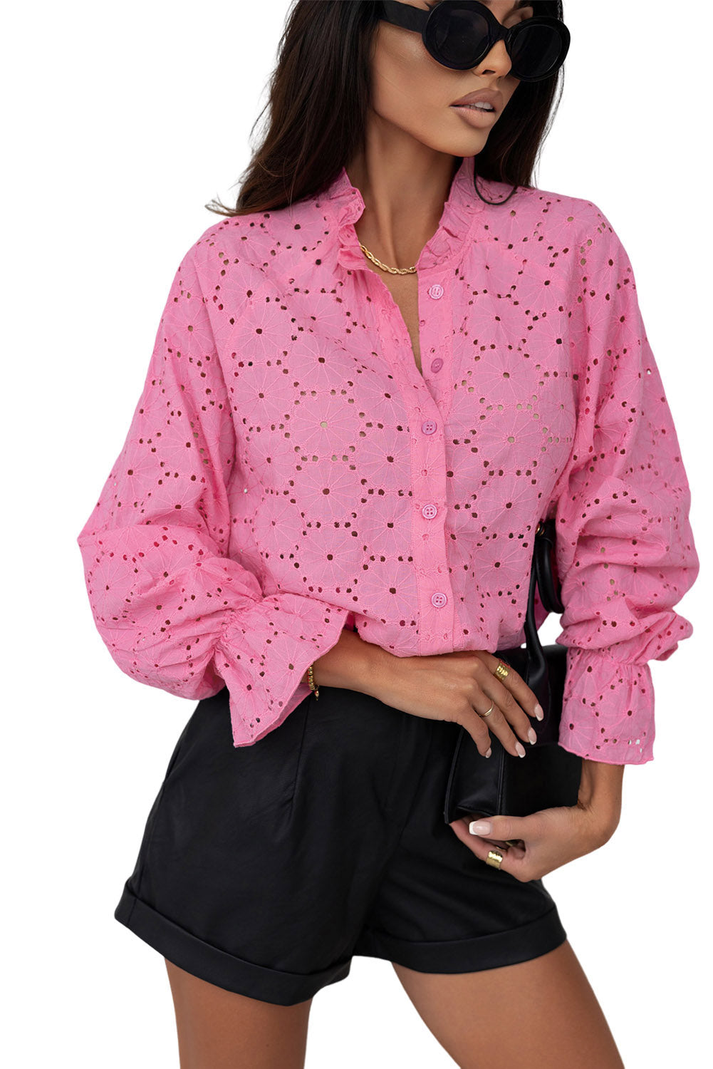 Hollow Out Embroidered Floral Shirt