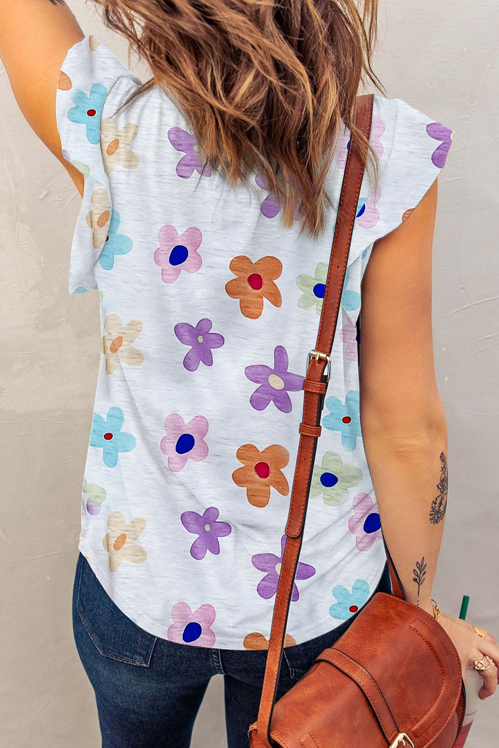 Flower Print Notch V-Neck Flutter Tank