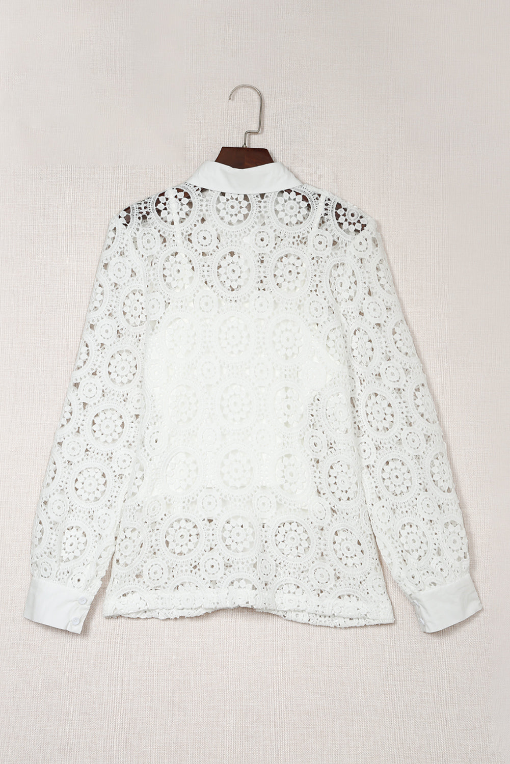 Crochet Lace Hollow-out Turn-down Collar Shirt