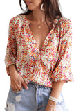 Chemise boutonnée sur le devant à imprimé floral bohème multicolore 