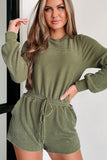 Corded Pullover Long Sleeve Drawstring Romper