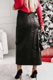 Black Split Front High Waist Slim Fit Midi Skirt