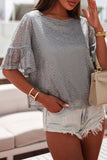 Ruffled Sleeves Sequin Blouse