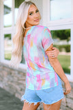 Abstract Print V Neck Dolman Blouse