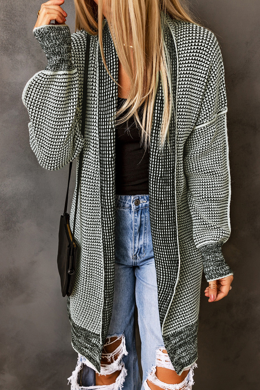 Gray Textured Knit Pocketed Duster Cardigan