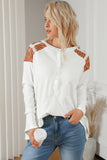 Contrast Crochet Lace Henley Top